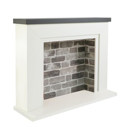 Endeavour Fires Farlington 48’’ Off White Fireplace Surround with a 3D Brick Effect Back (Grey Top/Grey Brick)