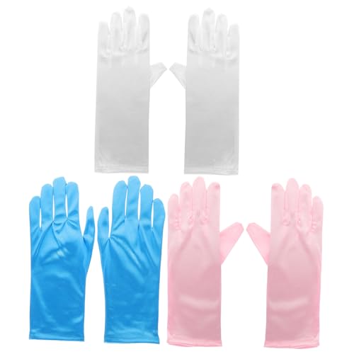 FOMIYES 3 Pairs Decorative Skirt Gloves Stylish Pink White Blue Party Gloves for Weddings Dance Pageants Photography Props
