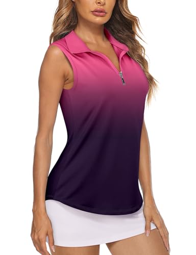 Koscacy Women's Sleeveless Golf Tennis Polo Shirts Zip Up Dry Fit Workout Tank Tops Athletic Shirt