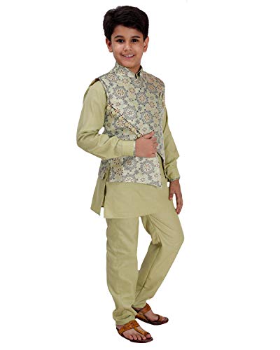 Image of FOURFOLDS Ethnic Wear Kurta Pyjama with Waist Coat Jacket for Kids and Boys FE612
