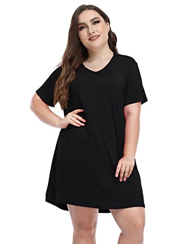 MissNina Women's Plus Size Nightgowns Soft Plus Size Sleep Shirt Night Shirt Sleep Dress V Neck Modal Sleepwear2