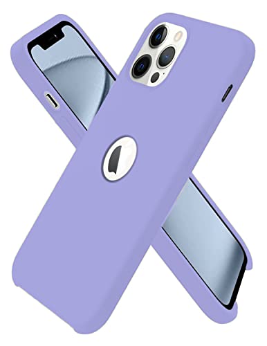 Image of VONZEE Microfiber Logo Cut Compatible for iPhone 12 Pro Max Case Liquid Silicone Cases Non-Slip Full Body 4 Layer Protectives Shockproof Back with High Raised Camera Lips Purple