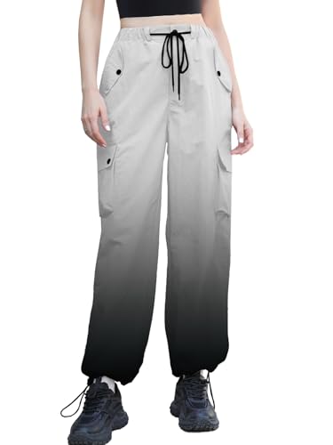 Image of Cromoncent Cargo Pants Girls & Women Parachute Pants Y2K Baggy Rave Clothes Waterproof with Pockets, 6 Years - 3XL