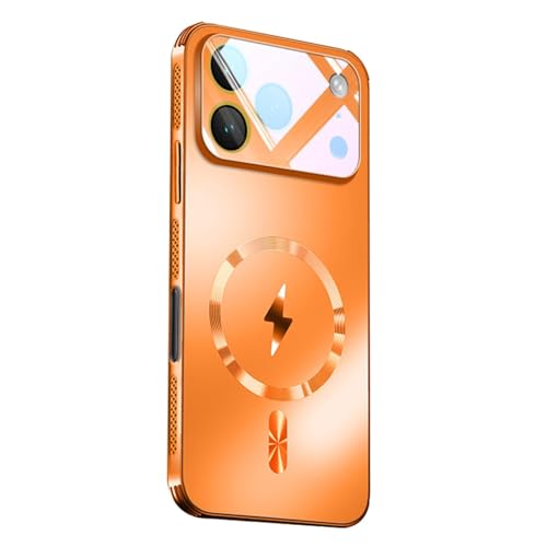 For IPhone 17 Pro Max/17 Pro/17 Air/17用ケース、放熱カメラ保護シェル付きマグネット式カバー(Orange,17)