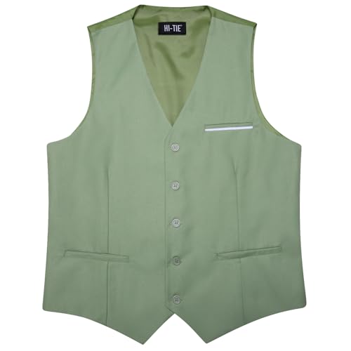 Image of Hi-Tie Men's Formal Suit Vest Solid Fit Vest for Men 3 Pockets V Neck Waistcoat Business Wedding Casual