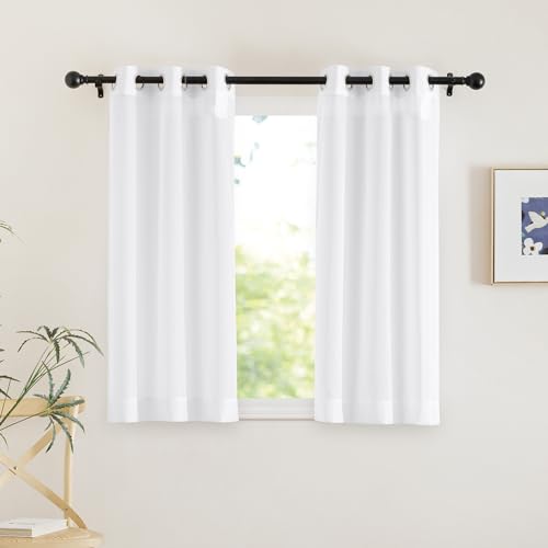 Image of NICETOWN White Sheer Curtains 45 inches Long, Grommet Light Filtering Airy Voile Sheer Lightweight & Breathable Window Treatments for Kitchen /Cafe, W30 x L45, 2 Panels