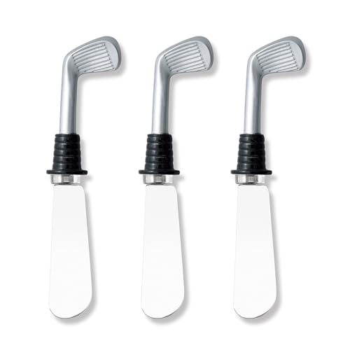 Listado de Palas para servir quesos para comprar online. 48 Supreme Housewares Juego de 3 esparcidores de queso para palos de golf, acero inoxidable con asas pintadas a mano, decoración de cocina de cueva para hombre, color plateado