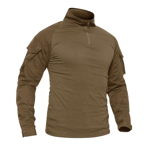 TACVASEN Herren Tactical Combat Shirt Flecktarn Slim Fit Langarm Paintball Airsoft Army Hemd T-Shirt (M, Braun)