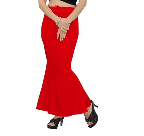 Image of Women's Polyester Blend Shapewear Patticoat Fishcut Flare Pattern Stretchable Drawstring Waist Maxi Length and Slim Fit Body Shaper Peticoat for Saree Daily Use Peticoat