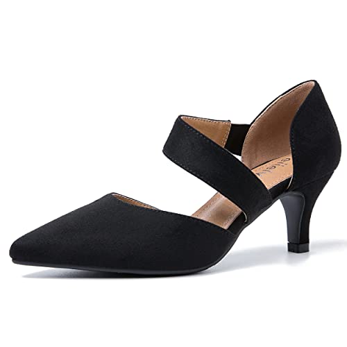 Women's Closed Pointed Toe Heels Strap D'Orsay Kitten Heel Slip On Dressy Pumps