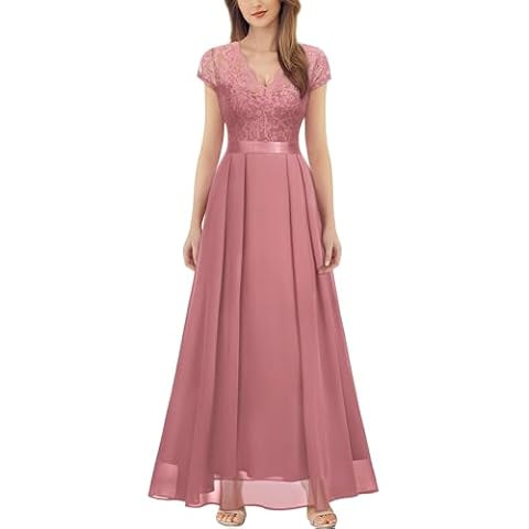 MIUSOL Women's Elegant V-Neck Lace Emprie Waist Bridesmaids Party Gown Formal Maxi Dress Cover