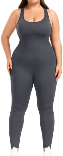 BLEVONH Women Backless Jumpsuits Sleeveless Scoop Neck Workout Yoga Jumpsuit Built In Bra Plus size