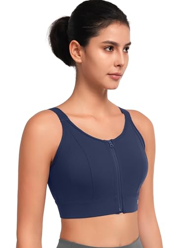Yvette Adjustable Zip Front Sports Bras for Women High Support Impact Criss Cross Running Bra for Large Breasts3