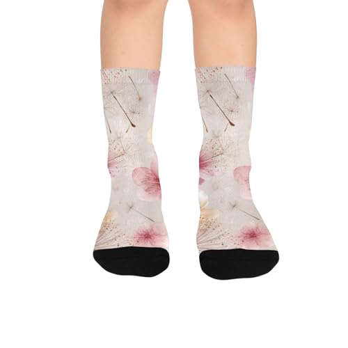 susiyo Whimsical Pink Accent Flower Hiking Socks Boy Girls - Cushioned Crew Socks for Kids Soft, Breathable & Seamless Toe for All-Day Comfort