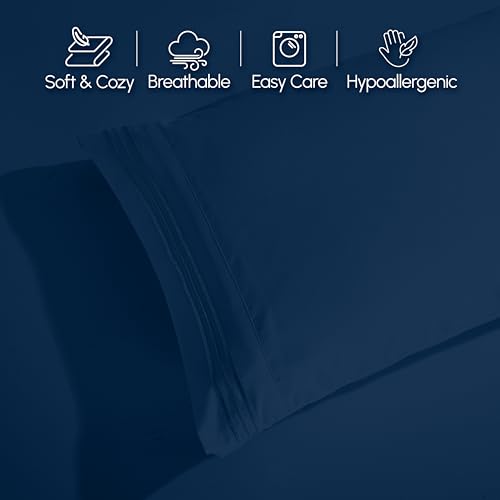 Elegant Comfort Luxurious 1500 Premium Hotel Quality Microfiber 4-Piece Sheet Set, 18-24 Inches Deep - Extra Deep Pocket Sheets - Ultra Soft 4PC Deep Pocket Sheets, Queen, Navy Blue