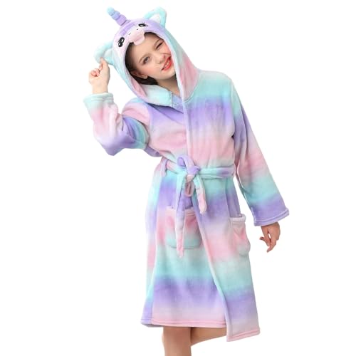 Image of V.&GRIN Girls Fleece Hooded Robe, Soft Unicorn Bathrobe for Kids 5-14 Years
