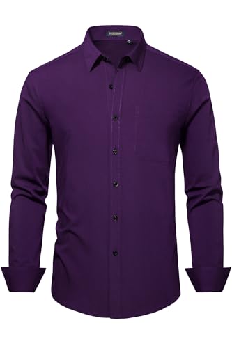 Image of HISDERN Mens Dress Shirts Long Sleeve Button Down Casual Shirts for Men Inner Contrast Formal Business Tuxedo Wedding Shirt