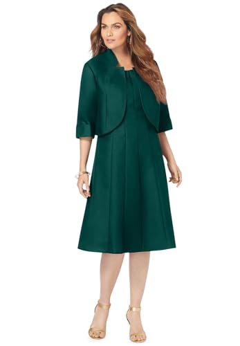 Roaman's Women's Plus Size Petite Plus Size Elbow Sleeve Fit-and-Flare Dress with Bolero Jacket – 2-Piece Suit