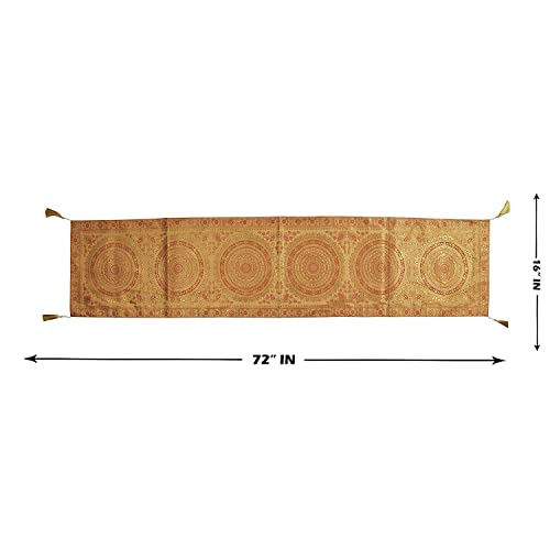 Image of Diwali Decor Brocade Jacquard Silk Table Runner Long Runner for Dinning & Centre Table Mandala Print 72 x 16 Inches (Gold)