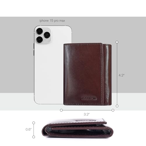 Image of Real Leather Mens Trifold Wallet RFID Blocking Slim Minimalist Front Pocket - Thin & Stylish with ID Window in Gift Box, VT brown, Trifold