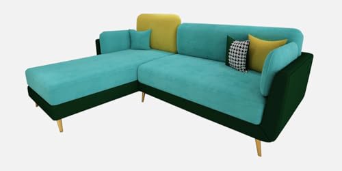 Image of Polyester Velvet Contemperory Sofa Set with Cushion Chaise Lounge, Sectional Sofa Perfect for Your Living Room,Guests Room & Office. (Turquoise & Green, RHS 4 Seater)