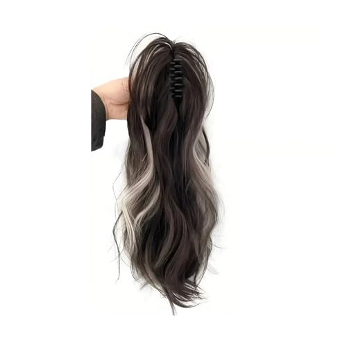 Cola de caballo Postizo de cola caballo rizada con pinza garra, postizo sintético for mujer Peinado(Mixed Grey)