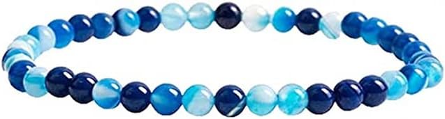 YONKU 6mm Lace Agate Blue Beaded Yoga Chakra Bracelets For Women, Men, and Teens - Round Beads 7" Beaded Yoga Chakra Bracelet YO-BRACE-4667