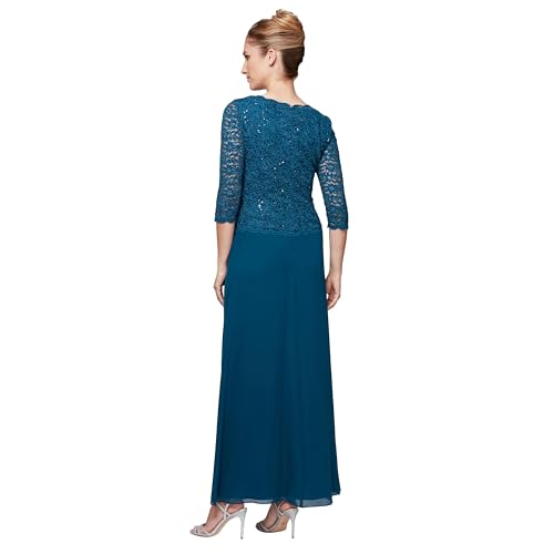 Image of Alex Evenings Women's 3 /4 Sleeve Stretch Lace Bodice Mock One Piece Gown