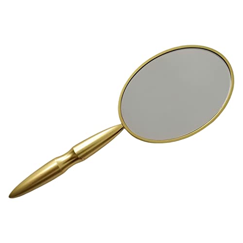 perfeclan Espejo de Mano con Mango Espejo de Maquillaje de Viaje Espejo de Mano de Forma Ovalada para niñas, Dorado