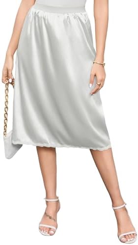 Litherday Half Slip for Under Dress Lace Long Underskirt Elastic Waist Satin Midi Skirt