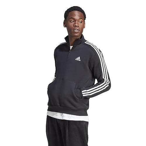 adidas Men's Essentials Fleece 3-Stripes 1/4 Zip, Black, Small at