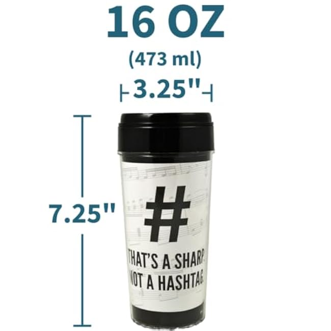 Music That's A Sharp Not A Hashtag Travel Tumbler / 16 OZ Reusable Plastic Insulated Travel Cup/Sliding Lid