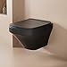SUPERFLO Square Wall Mounted Toilet Bowl, Wall Hung Toilet Bowls with Soft Closing Seat, One Piece Black Toilet for Bathroom, Rear Outlet Hanging Modern Toilet (Not included Tank & Bracket)