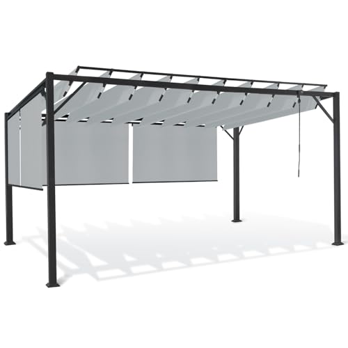 IDMarket - Pergola édition Luxe Lames orientables 3x4 M et 4 Stores Gris Clair