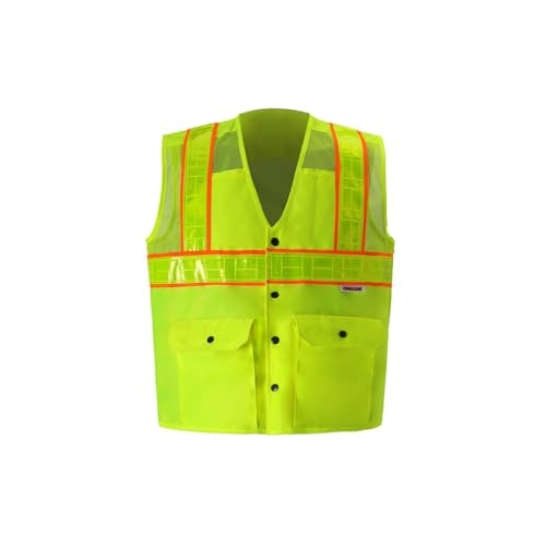 2W International 8148YMC-2 4XL Class 2 Snap Front Oralite High-Viz Vest Lime - 4XL