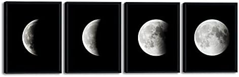 Wieco Art Framed Art Modern Giclee Canvas Prints Artwork Abstract Space Black and White Pictures to Photo Paintings on Canvas Wall Art for Home Office Decorations Wall Decor