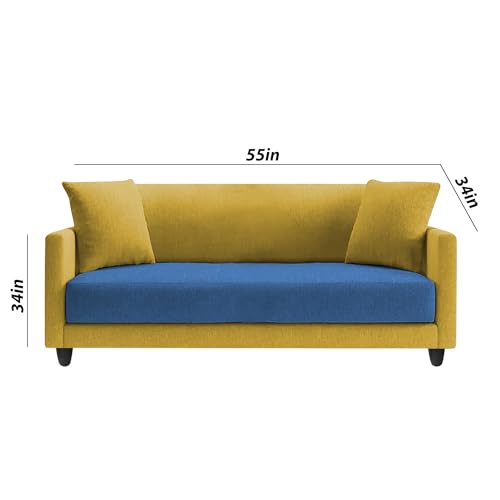 Image of Casaliving Dominic 2 Seater Sofa Set for Living Room (Blue Yellow Fabric) Premium Fabric Sofa