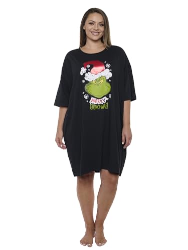 The Grinch Camisa de dormir feminina Dr. Seuss tamanho único e plus size, Preto, Tamanho Único