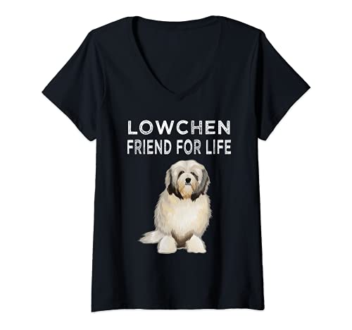 Womens Lowchen Friend For Life Dog Friendship V-Neck T-Shirt, Black