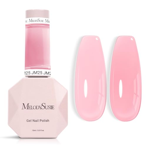 Image of MelodySusie Jeweliver Jelly Gel Polish, 0.5Fl Oz Pink Gel Nail Polish Sheer Translucent Soak Off UV LED Light Cure Valentine's Day Gift for Women Manicure Nail Art DIY at Home JM25