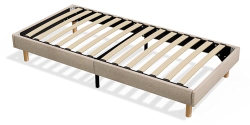TEENO Sommier Tapissier 90x200 cm Beige | Léger + Anti-Dérapage