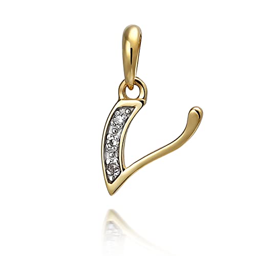 NKlaus Kettenanhänger Buchstabe V mit 3 Diamanten 333 Gelbgold 8 Karat bicolor Alphabet 9964