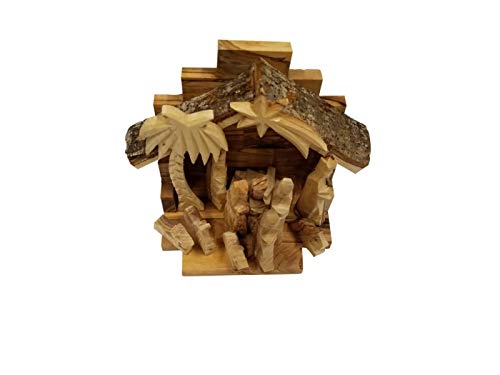 Handcarved Bethlehem Olive Wood Miniature Nativity Scene Set with Stable 12 Pieces (Stable 6" and 3" Figurines) - Thumbnail 3