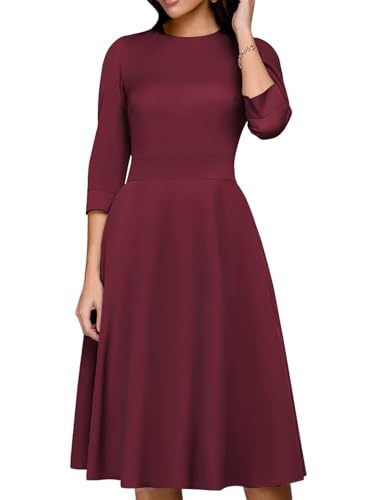 Image of Simple Flavor Women's Floral Vintage Dress Elegant Midi Evening Dress 3 /4 Sleeves