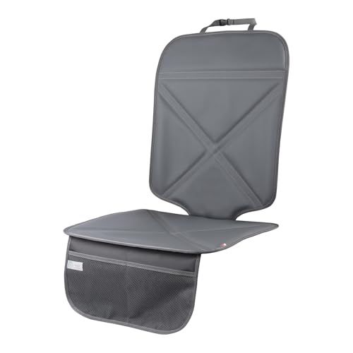 Image of Viaviat Car Seat Protector Leather Waterproof Child Safety Seat Protector Cover with Thick Pad and 2 Large Pockets Durable Kick Mat for All Auto Seat (Deep Gray)