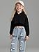 Voxikidio Size 7 8 Years Girls 3PCS Fashion Outfits Set Cropped Hoodie Sweatshirt Cami Top Printed Jeans Fall Winter Clothing Set Black(6-7