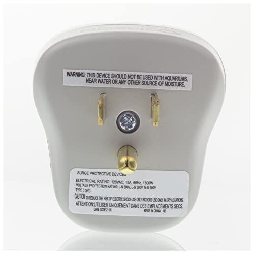 Protector eléctrico COMZON C2009 con 1 toma, 540 joules, filtro EMI/RFI, 1800W, indicador LED, color blanco, 1 unidad miniatura 4
