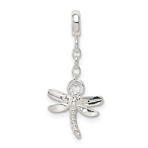 FB Jewels Solid 925 Sterling Silver DragoNFLy 1 2In Dangle Enhancer (0.47 x 1.02 Inches)