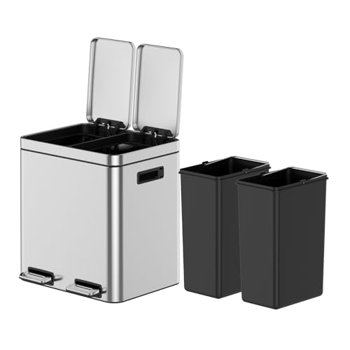 Caneca de basura doble compartimento acero inoxidable 8 gal miniatura 3