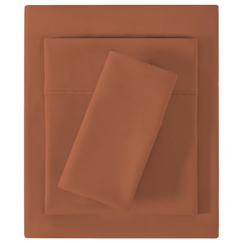 Image of Softan Microfiber Twin Sheet Set with Non-Slip Straps, Burnt Orange